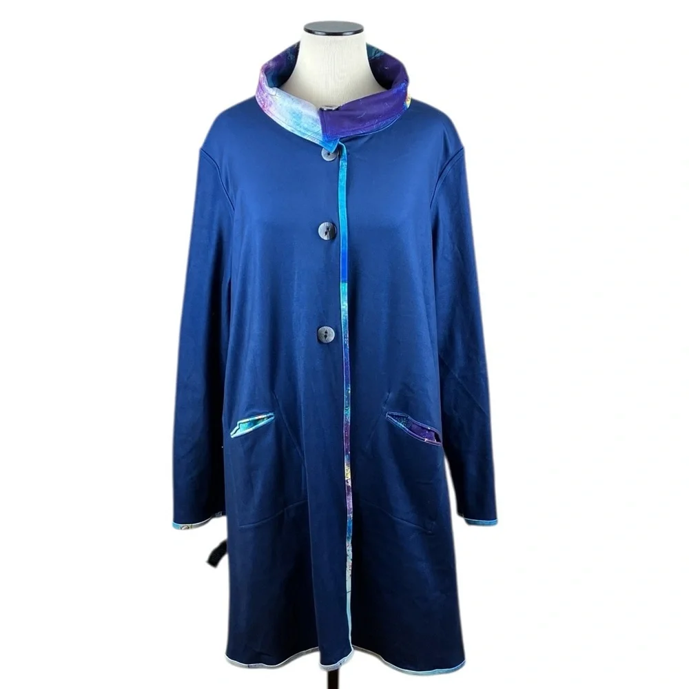UbU REVERSIBLE Abstract Long Jacket Art To Wear Stretch Knit NWT